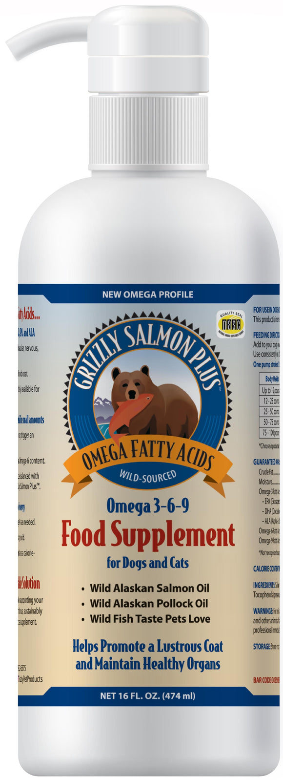 Grizzly Salmon Oil For Dogs, 8 or 16-oz Bottle