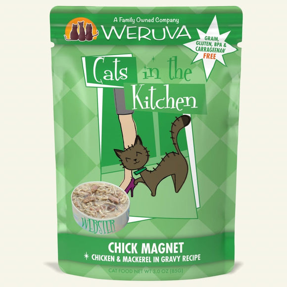 Weruva Cats in the Kitchen Chick Magnet Chicken & Mackerel Recipe Grain-Free Cat Food, 3-oz pouch, case of 12