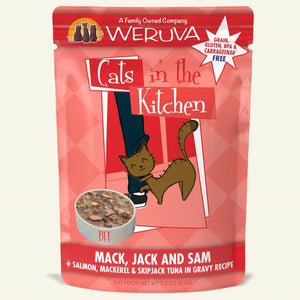 Weruva Cats in the Kitchen Mack, Jack & Sam, Salmon, Mackerel & Tuna Recipe Grain-Free Cat Food, 3-oz pouch, case of 12