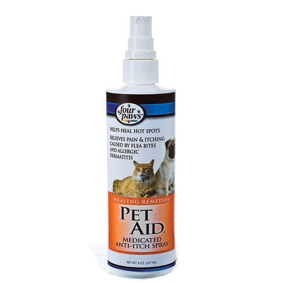 Four Paws Pet Aid Medicated Anti-Itch Spray for Dogs and Cats, 8-oz