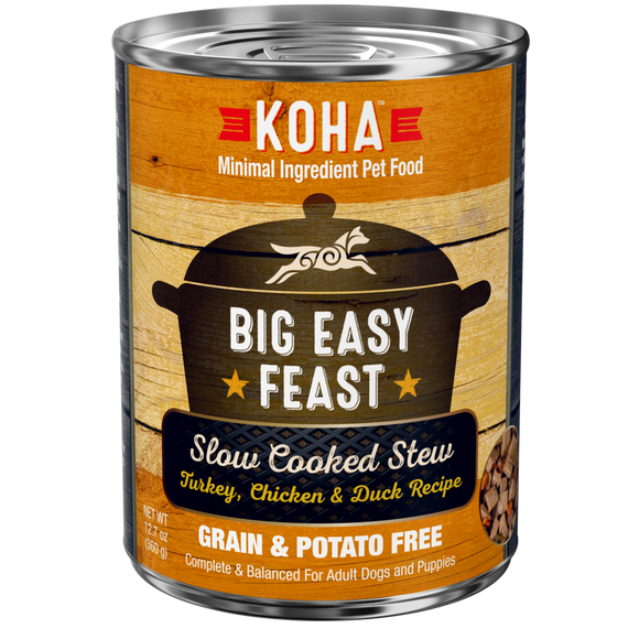 Koha Big Easy Feast Slow Cooked Stew Turkey, Chicken, & Duck for Dogs, 12.7-oz cans