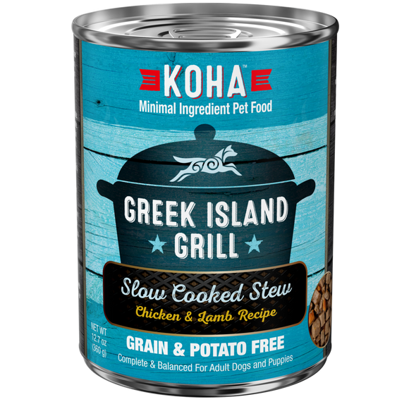 Koha Greek Island Grill Slow Cooked Stew Chicken and Lamb for Dogs, 12.7-oz cans