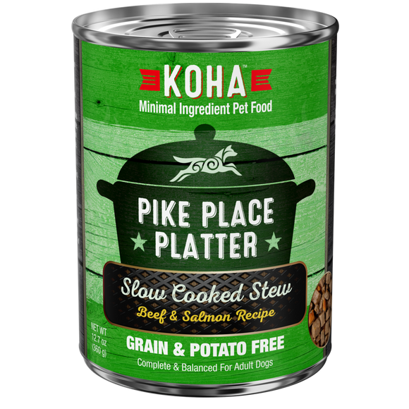 Koha Pike Place Platter Slow Cooked Stew Beef & Salmon Recipe for Dogs, 12.7-oz cans