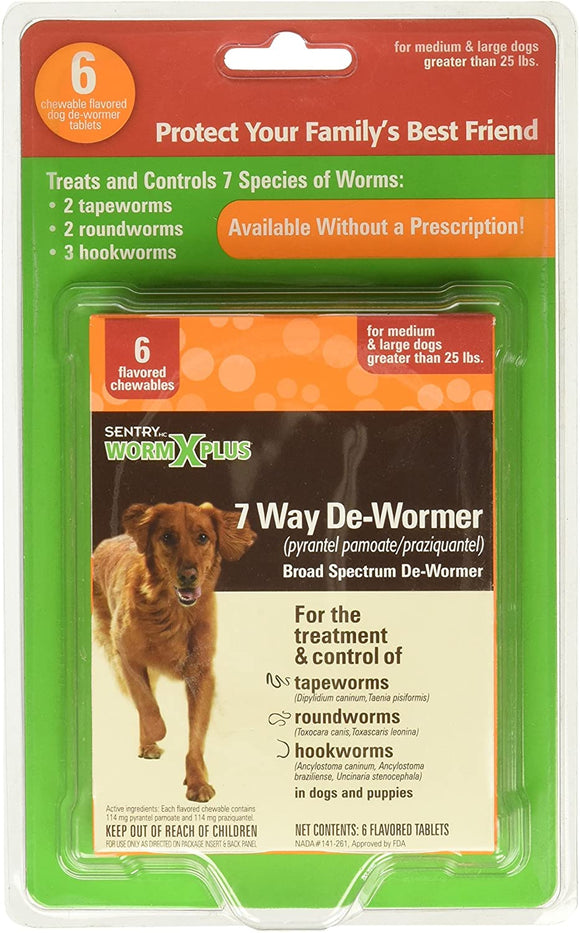 Sentry HC WormX Plus 7 Way Chewable De-Wormer for Dogs, 6-count