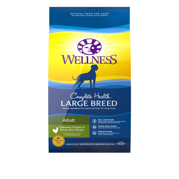 Wellness Large Breed Complete Health Adult Deboned Chicken & Brown Rice Recipe Dry Dog Food, 15 or 30-lb bag